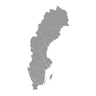 Taşralı İsveç gri haritası. Vektör illüstrasyonu.