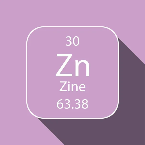 Símbolo Zine Con Diseño Sombra Larga Elemento Químico Tabla Periódica — Vector de stock