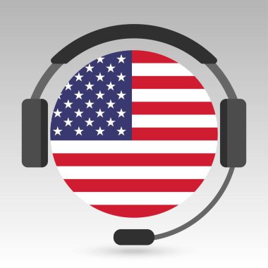 Kulaklıklı Amerikan bayrağı, destek işareti. Vektör illüstrasyonu.