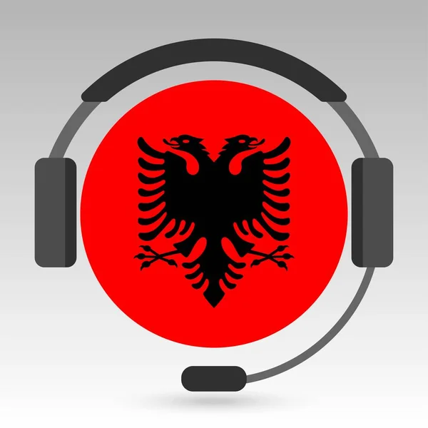 Albánská Vlajka Sluchátky Podpůrná Značka Vektorová Ilustrace — Stockový vektor