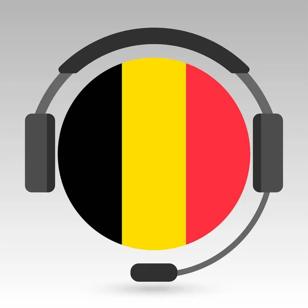 Belgien Flagga Med Hörlurar Stödskylt Vektorillustration — Stock vektor
