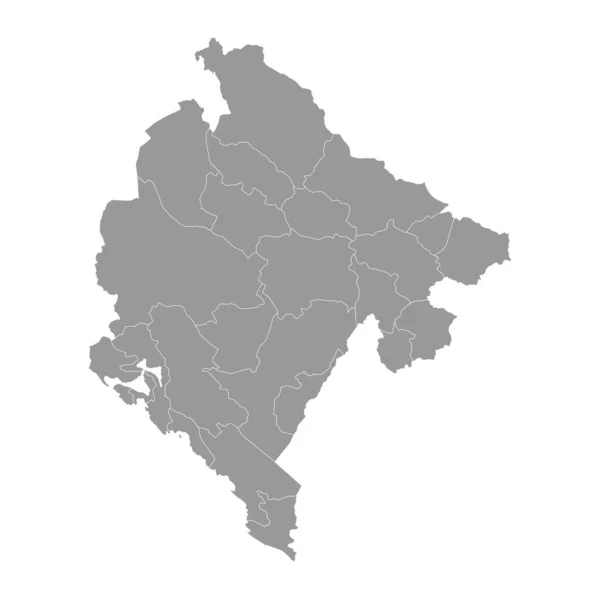 Černá Hora Šedá Mapa Administrativním Členěním Vektorová Ilustrace — Stockový vektor