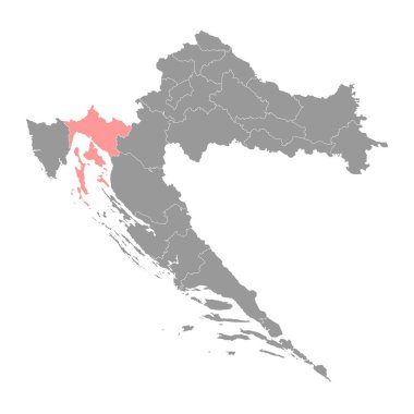 Primorje Gorski Kotar ilçe haritası, Hırvatistan 'ın alt bölümleri. Vektör illüstrasyonu.