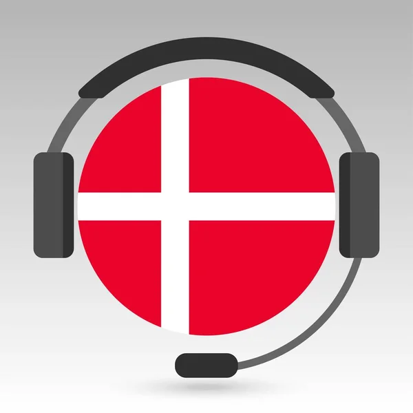 ヘッドフォンでデンマークのフラグ サポートサイン ベクターイラスト — ストックベクタ
