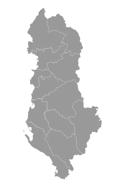 Mapa Cinzento Albânia Com Subdivisões Administrativas Ilustração Vetorial — Vetor de Stock