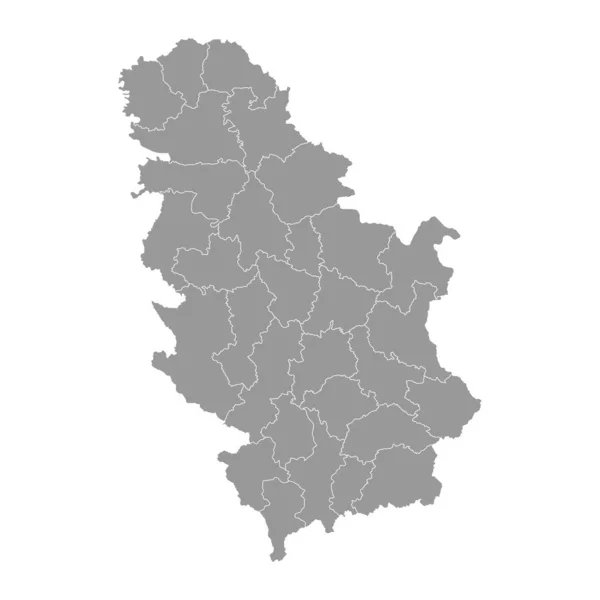 Mapa Gris Serbia Con Distritos Administrativos Ilustración Vectorial — Vector de stock