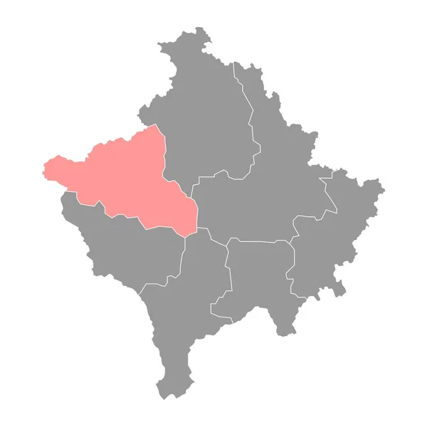 Mappa Del Distretto Peja Distretto Del Kosovo Illustrazione Vettoriale — Vettoriale Stock