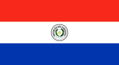 Paraguay bayrağı, resmi renkler ve orantı. Vektör illüstrasyonu.