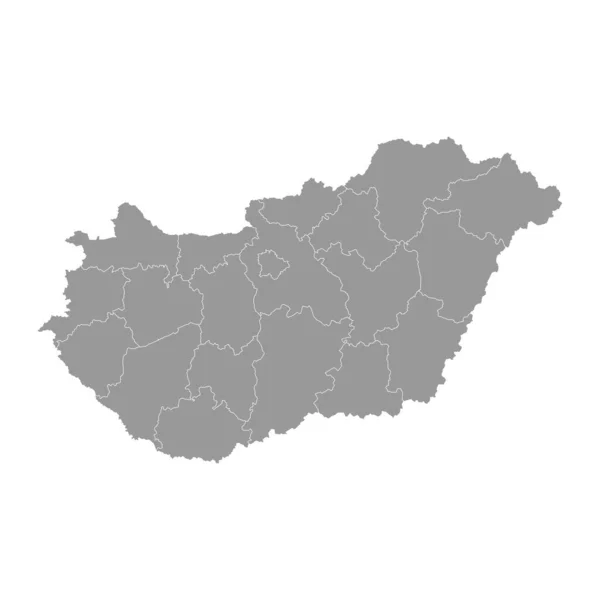 Hungría Mapa Gris Con Distritos Administrativos Ilustración Vectorial — Vector de stock