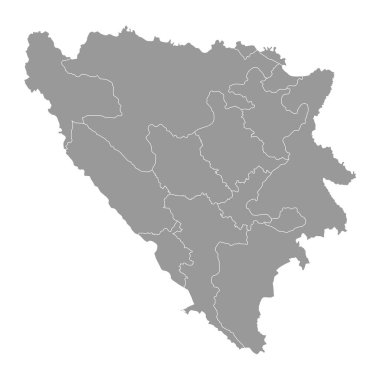 İdari bölgeleri olan Bosna-Hersek gri haritası. Vektör illüstrasyonu.