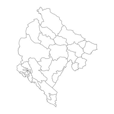 İdari alt birimlere sahip Karadağ haritası. Vektör illüstrasyonu.