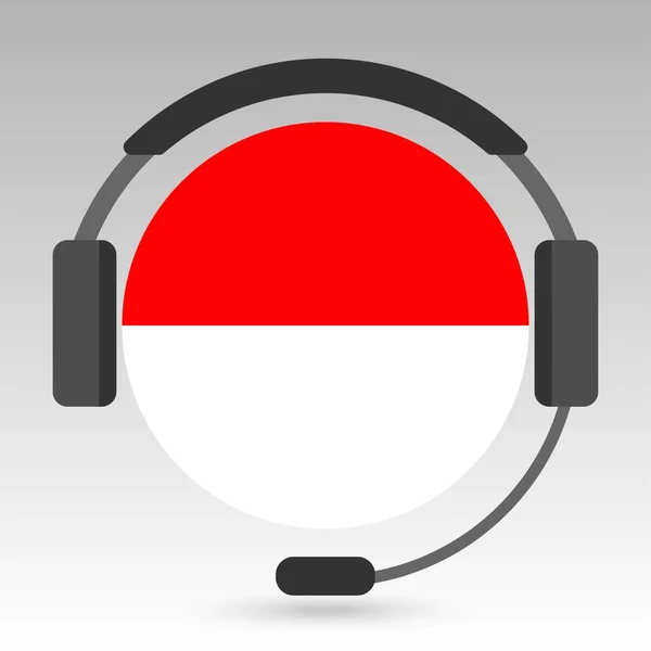 印度尼西亚国旗与耳机 支持标志 矢量说明 — 图库矢量图片