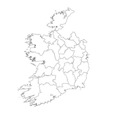 İrlanda haritası ve ilçeler. Vektör illüstrasyonu.