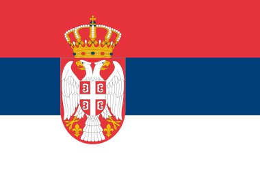 Sırbistan bayrağı, resmi renkler ve oran. Vektör illüstrasyonu.