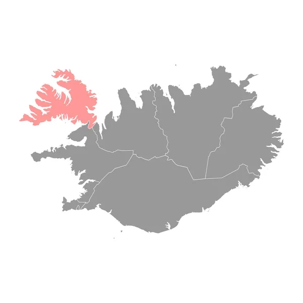 Westfjords Kerület Térképe Izland Közigazgatási Körzete Vektorillusztráció — Stock Vector