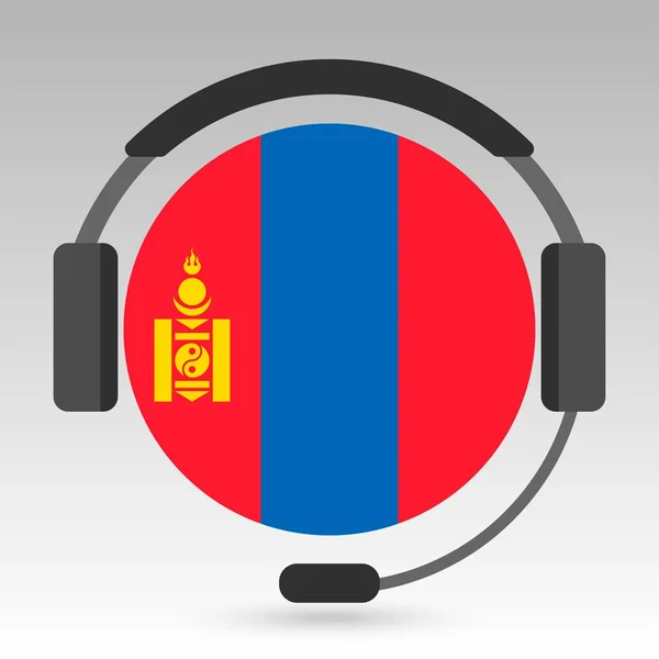 Mongolië Vlag Met Koptelefoon Steunteken Vectorillustratie — Stockvector