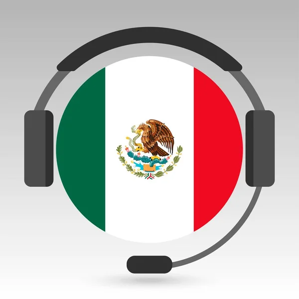 Mexico Flag Headphones Support Sign Vector Illustration — Stock Vector