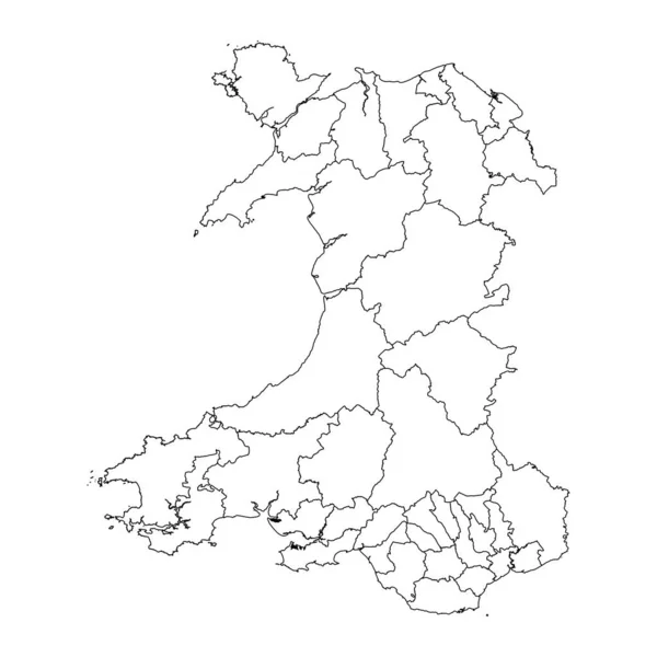 Wales Karte Mit Bezirken Vektorillustration — Stockvektor