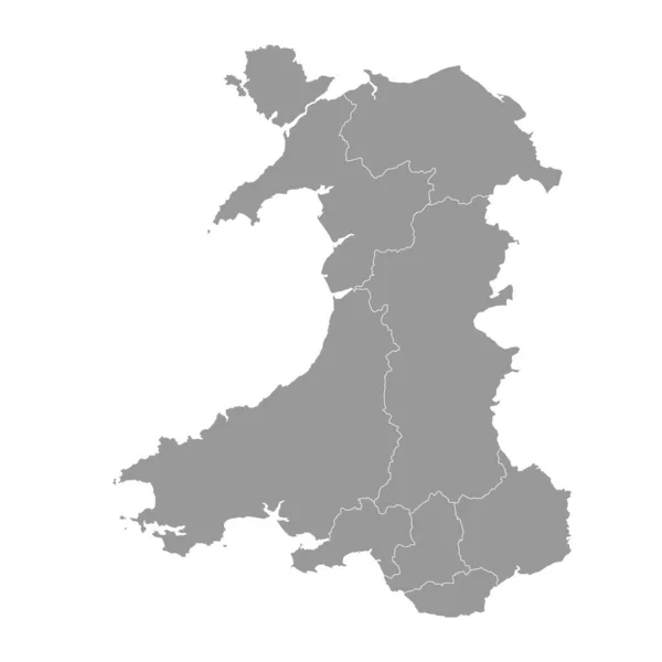 Grå Karta Över Wales Med Län Vektorillustration — Stock vektor