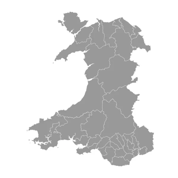 Wales Graue Landkarte Mit Bezirken Vektorillustration — Stockvektor