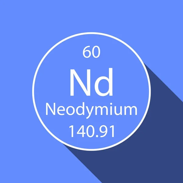 Símbolo Neodimio Con Diseño Sombra Larga Elemento Químico Tabla Periódica — Vector de stock