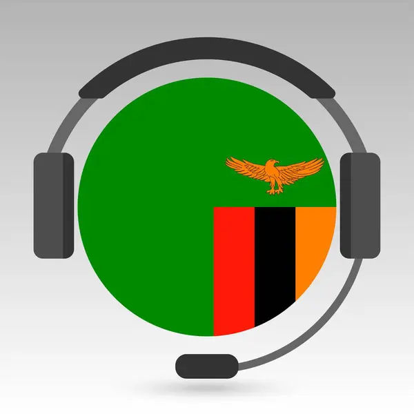 Zambijská Vlajka Sluchátky Podpůrná Značka Vektorová Ilustrace — Stockový vektor