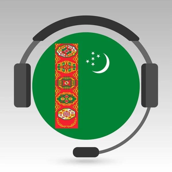 Turkmenistan Flagge Mit Kopfhörer Unterstützungsschild Vektorillustration — Stockvektor