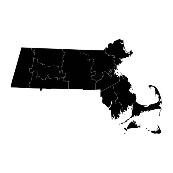 Χάρτης Της Μασαχουσέτης Κομητείες Εικονογράφηση Διανύσματος — Διανυσματικό Αρχείο