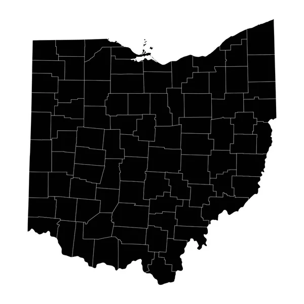 Státní Mapa Ohia Okresy Vektorová Ilustrace — Stockový vektor