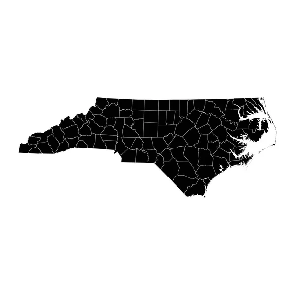 Mappa Statale Della Carolina Del Nord Con Contee Illustrazione Vettoriale — Vettoriale Stock