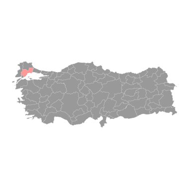 Tekirdağ haritası, Türkiye idari bölümleri. Vektör illüstrasyonu.