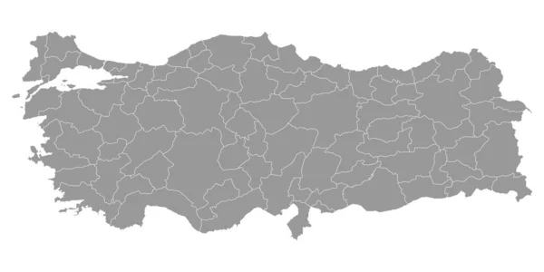 Turquía Mapa Gris Con Divisiones Administrativas Ilustración Vectorial — Vector de stock