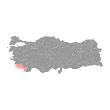 Mugla ilçe haritası, Türkiye 'nin idari bölümleri. Vektör illüstrasyonu.