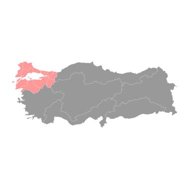 Marmara bölgesi haritası, Türkiye 'nin idari bölümleri. Vektör illüstrasyonu.
