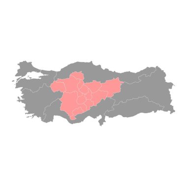 Merkez Anadolu bölgesi haritası, Türkiye 'nin idari bölümleri. Vektör illüstrasyonu.