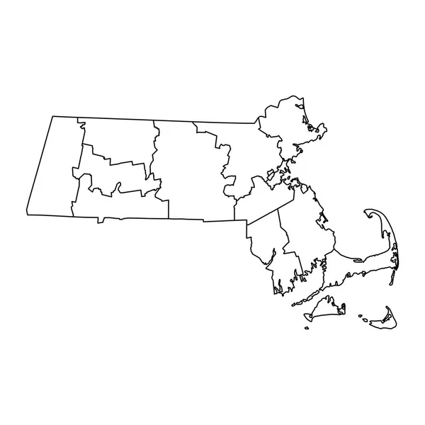 Massachusetts Stan Mapa Hrabstwami Ilustracja Wektora — Wektor stockowy