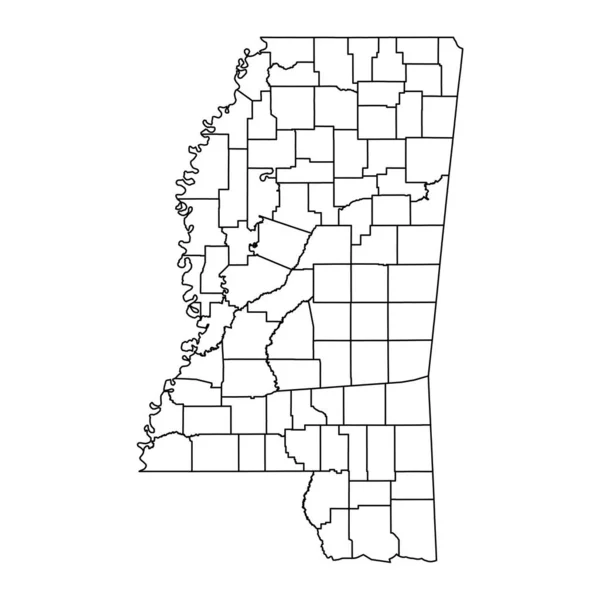 Mapa Del Estado Mississippi Con Condados Ilustración Vectorial — Archivo Imágenes Vectoriales