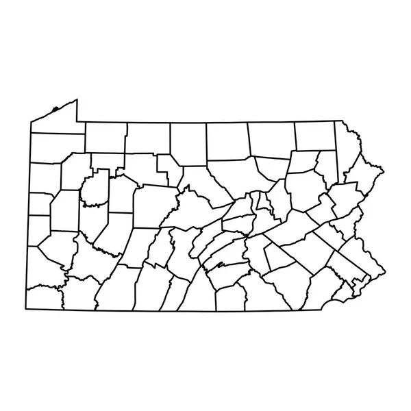 Mapa Estado Pensilvânia Com Condados Ilustração Vetorial — Vetor de Stock