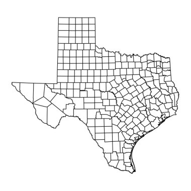 Teksas eyaletleri haritası. Vektör illüstrasyonu.