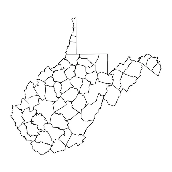 Západní Virginie Státní Mapa Okresy Vektorová Ilustrace — Stockový vektor