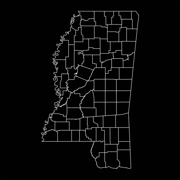 Mapa Del Estado Mississippi Con Condados Ilustración Vectorial — Vector de stock