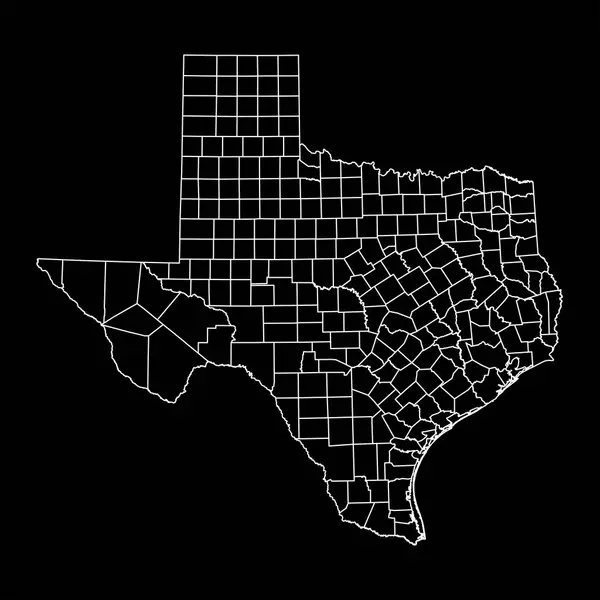 Πολιτειακός Χάρτης Τέξας Κομητείες Εικονογράφηση Διανύσματος — Διανυσματικό Αρχείο
