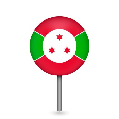 Burundi ile harita işaretleyici. Burundi bayrağı. Vektör illüstrasyonu.