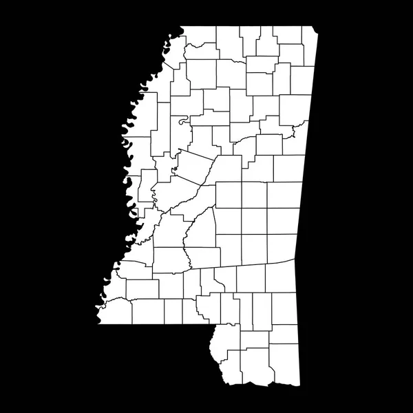 Mapa Estado Mississippi Com Condados Ilustração Vetorial — Vetor de Stock