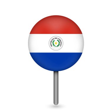 Paraguay 'lı harita işaretçisi. Paraguay bayrağı. Vektör illüstrasyonu.