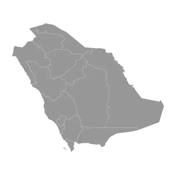 行政区画を持つサウジアラビアの灰色の地図 ベクトルイラスト — ストックベクタ