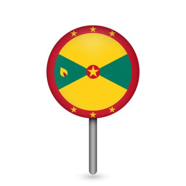 Country Grenada ile harita işaretleyici. Grenada bayrağı. Vektör illüstrasyonu.