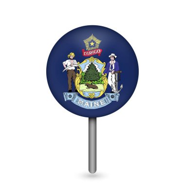 Maine bayrağıyla harita işaretleyici. Vektör illüstrasyonu.