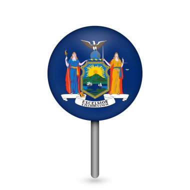 New York bayrağıyla harita işaretleyici. Vektör illüstrasyonu.