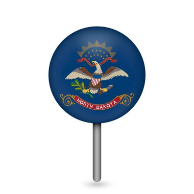 Kuzey Dakota bayrağıyla harita işaretleyici. Vektör illüstrasyonu.